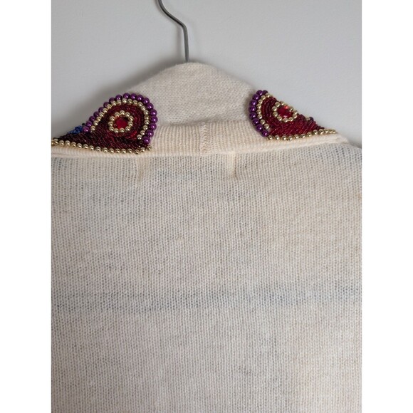 Vintage Priscilla Lambswool Sweater Size XL Cream With Sequin Angora 80's Beaded - Picture 12 of 16